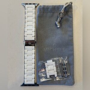 Michele White Ceramic Link Watch Bracelet with Silver Hardware